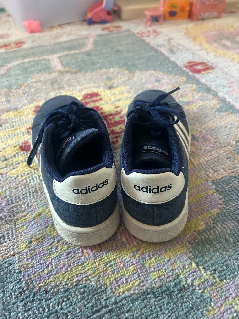 Adidas kids Navy Canvas Sneakers with White Stripes - Picture 2 of 5